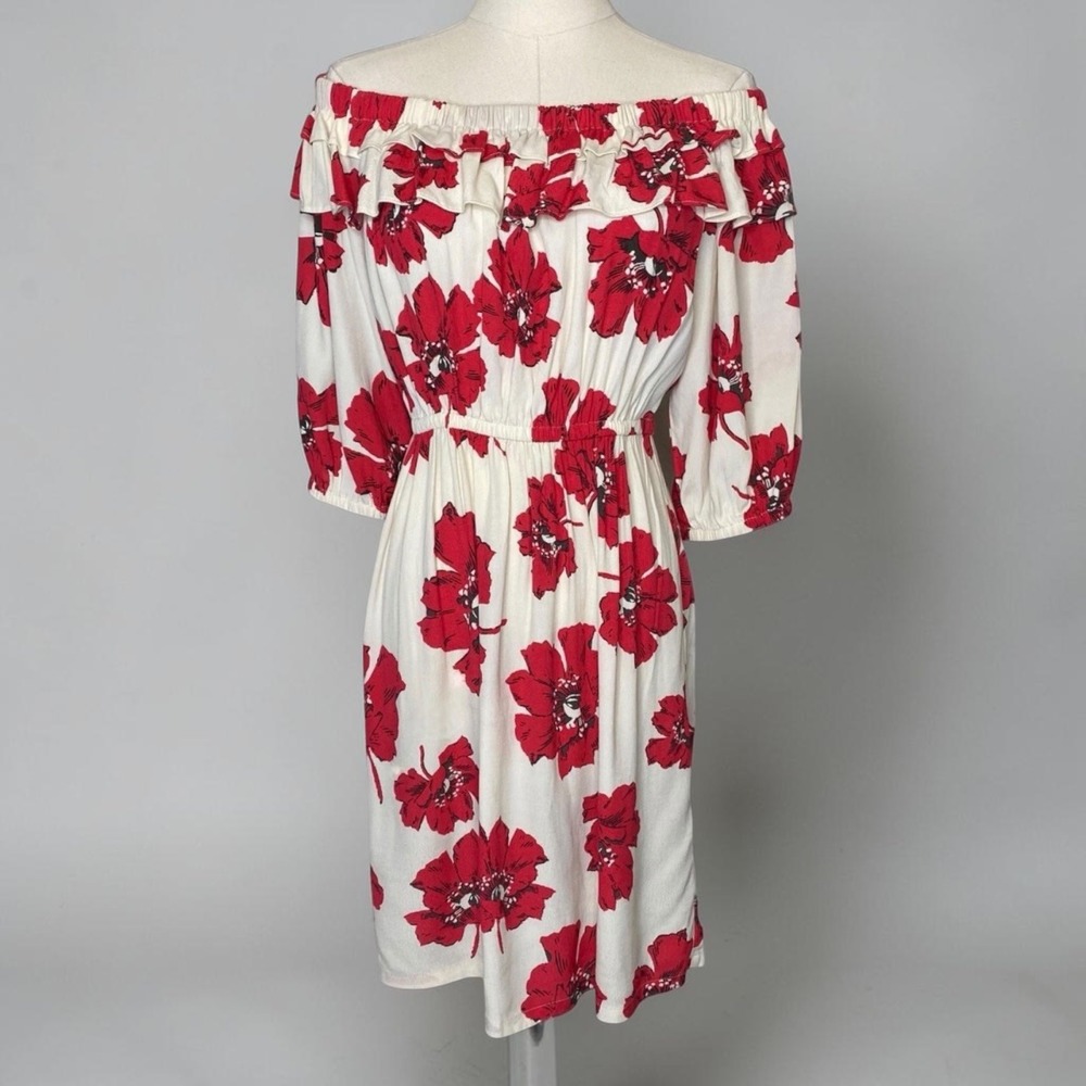 ba&sh kiara Off the Shoulder Ruffle Floral Print Mini‎ Dress XS Cream Red